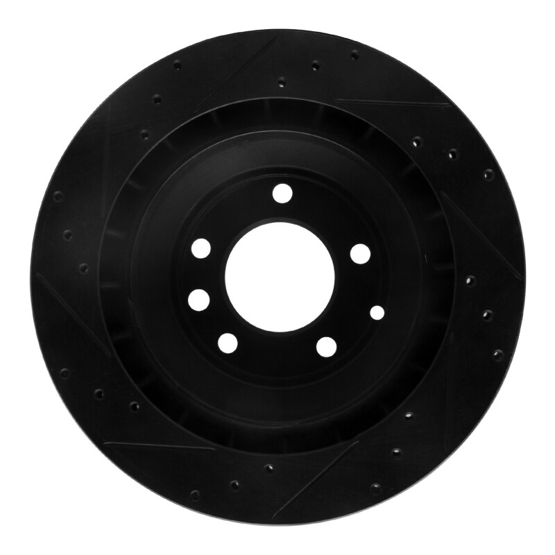 Porsche Cayenne Brake Rotor (1) - Rear Right - R1 Concepts - Drilled & Slotted - Black - `05-`18